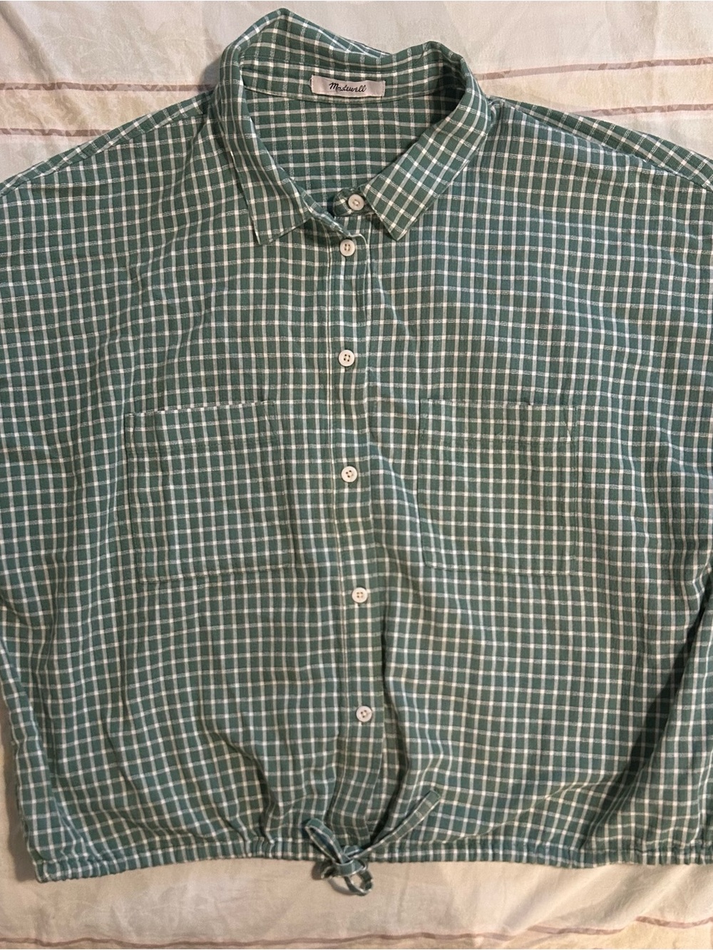 Madewell Women’s Green Check Tie-Hem Button-Down Shirt EUC Size 2X 18-20 - Picture 4 of 9